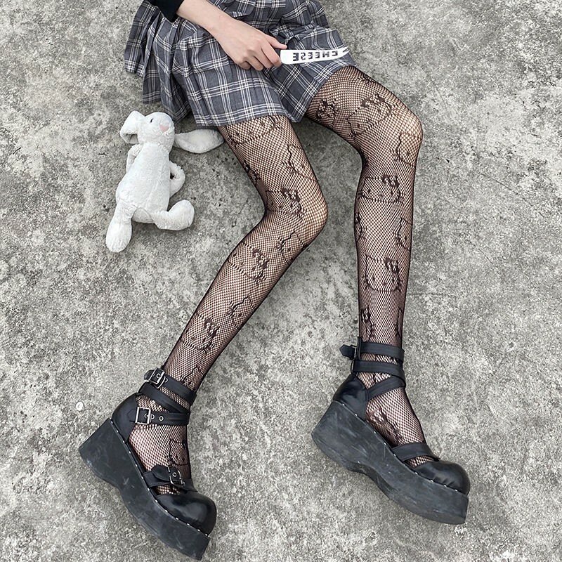 جوارب نسائية مثيرة من Y2k Goth لوليتا كوس للفتيات بشكل قطة لطيفة جوارب شبكة صيد السمك كاواي هريرة كرتونية زي أنيمي أسود جوارب طويلة