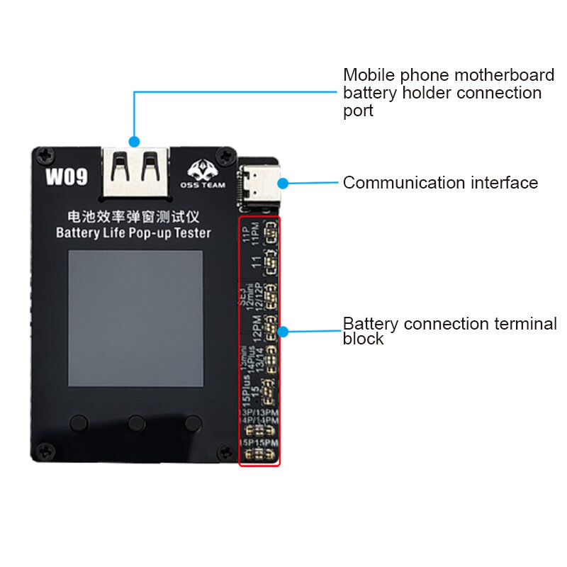 OSS W09 Pro V3 أداة إصلاح بيانات البطارية الصحية ، لا حاجة إلى كابل العلامة ، كابل الهاتف المحمول ، عمر البطارية 11-15Pro Max ، جهاز اختبار منبثق
