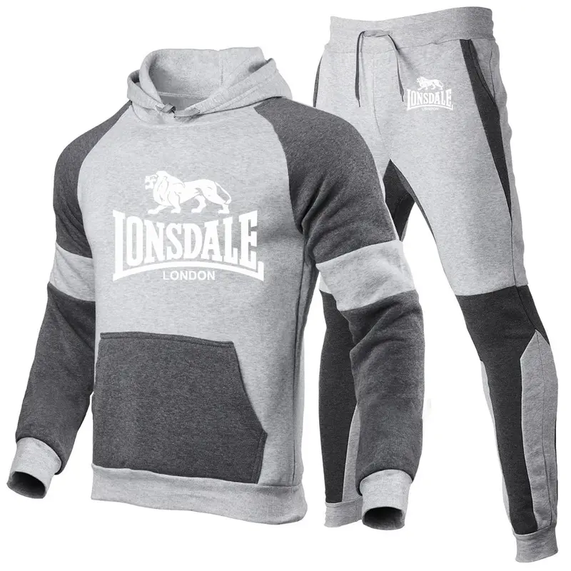 Lonsdale-بدلة رياضية للرجال مكونة من قطعتين ، سترات بغطاء رأس وسراويل للرجال ، بلوفر سويت شيرت ، ملابس رياضية غير رسمية ، جديد ، ربيع ،