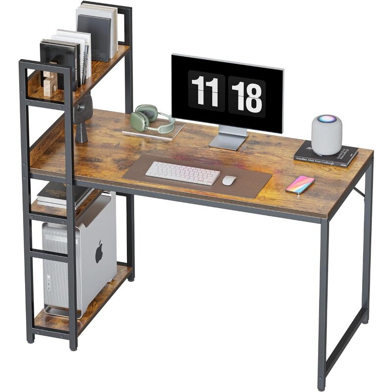 CubiCubi-مكتب كمبيوتر حديث مع أرفف تخزين ، طاولة كتابة للدراسة للمكتب المنزلي ، أسلوب بسيط ، بني ريفي ، 47 in