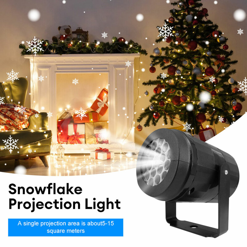 USB ندفة الثلج عيد الميلاد العرض أدى أضواء خرافية لغرفة النوم الدورية ديناميكية مصباح الإسقاط الثلج الأبيض ديكور العام الجديد