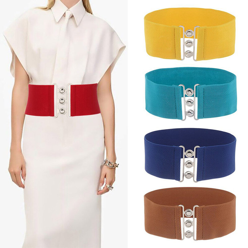 نساء سيدة موضة بسيطة واسعة خطاف معدني حزام مطاط تمتد حزام خصر حزام الخصر الكورية العصرية