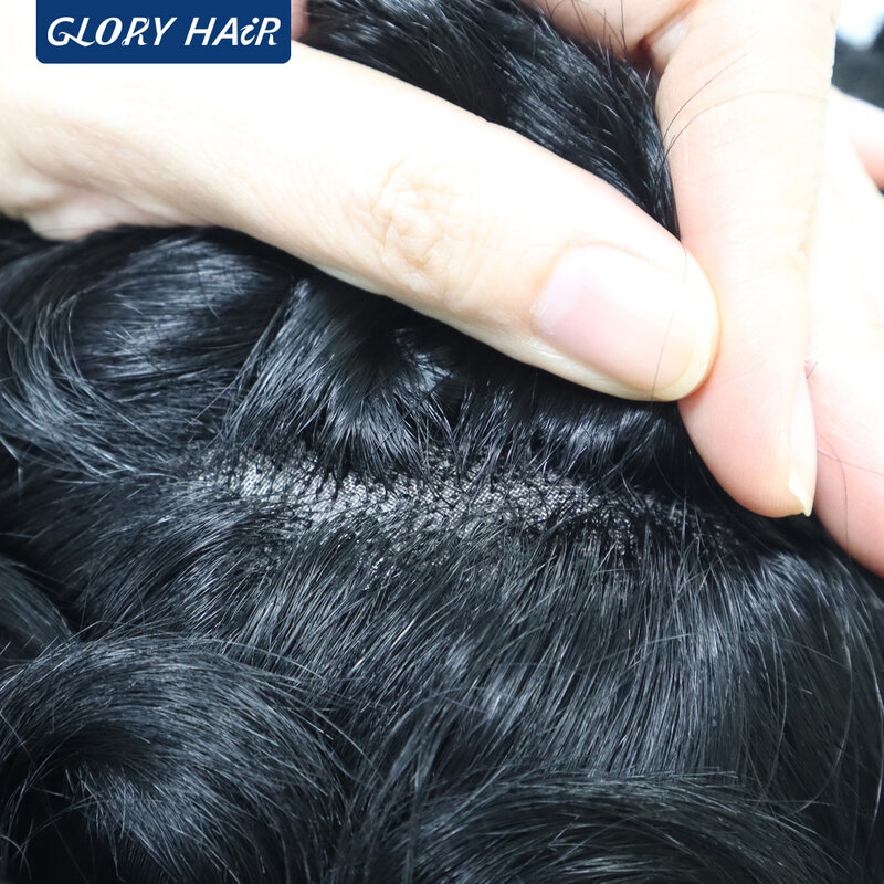 GLORYHAIR - 6 بوصات شعر مستعار بشري أحادي الشعر شعر مستعار للرجال