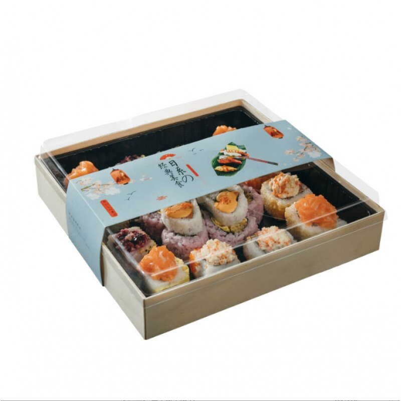 صندوق سوشي ياباني للتعبئة الخشبية مع شعار ، مخصص ، صديق للبيئة ، منتج مخصص