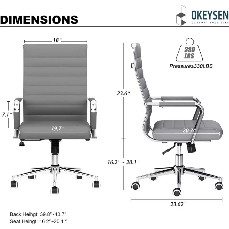 Okeysen-كرسي مكتب مريح وقابل للتعديل ، كراسي غرفة مؤتمرات حديثة ، مضلع تنفيذي رمادي