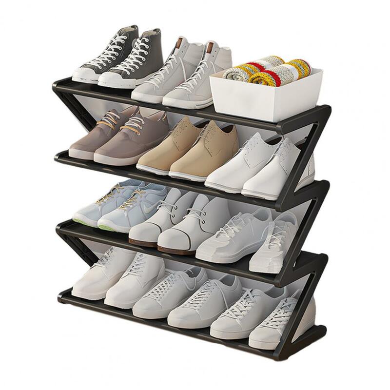خزانة تخزين أحذية على شكل Z ، رف أحذية من 4 طبقات ، سهلة التركيب ، قائمة بذاتها ثابتة للمداخل ، النوم المنزلي