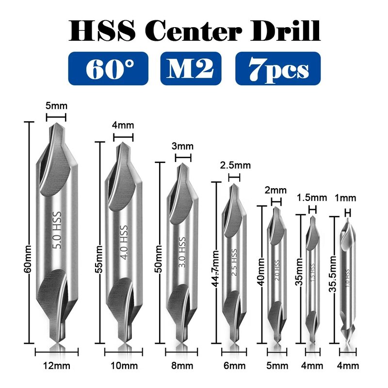 5 قطعة/7 قطعة M2 HSS مركز الحفر 1.0-5.0 مللي متر مركز مثقاب مجموعة الحفر حفرة توسيط دريل القاطع مثقاب مجموعة 6542