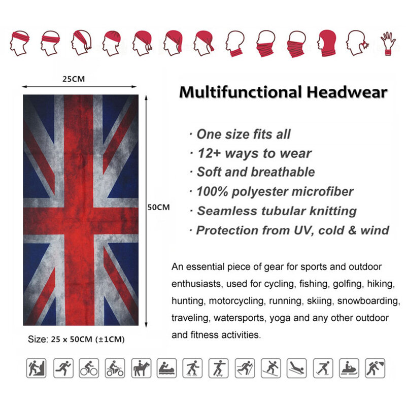 رابطة الأمم العلم عصابات متعددة الوظائف أغطية الرأس للنساء الرجال المملكة المتحدة/إنجلترا/كندا/أستراليا الغبار الدراجات وشاح