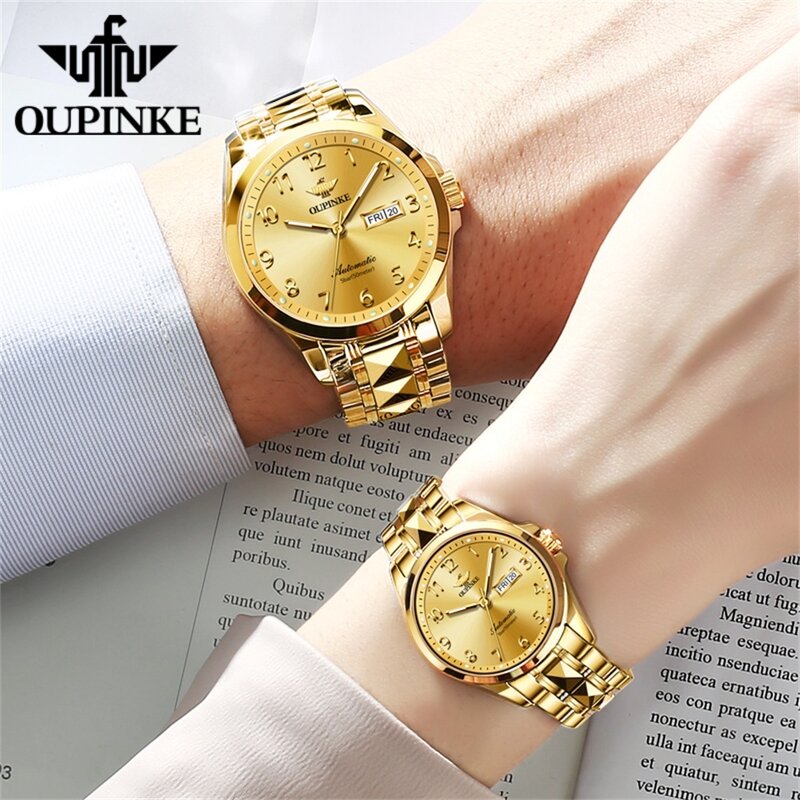 OUPINKE الأصلي زوجين ساعة مجموعة فاخرة زوج التلقائي الميكانيكية ساعة اليد السويسرية العلامة التجارية الأعلى الياقوت مرآة توربيون ساعة