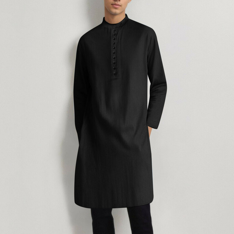 رداء إسلامي للرجال ، رداء متوسط عربي ، معطف بأكمام طويلة ، جيب مطرز ، ملابس للصلاة
