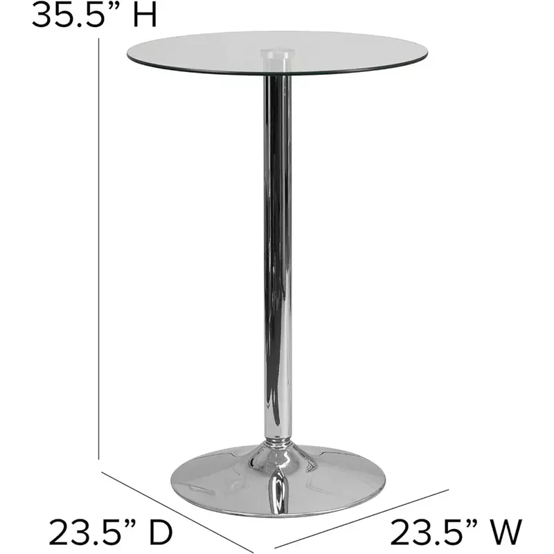 طاولة زجاجية مستديرة بقاعدة كروم عالية ، طاولة بار ، صوفي ،