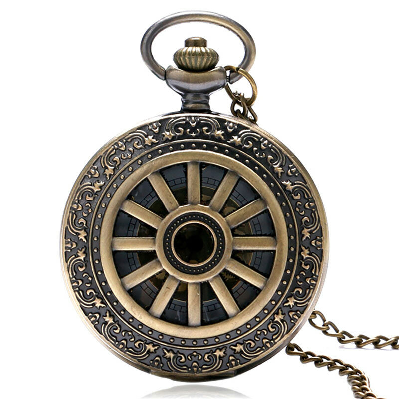 ساعة كوارتز بغطاء عجلة مجوف ، ساعة جيب تناظرية ، قلادة سلسلة ، ساعة عرض بالأرقام العربية ، هدية الموضة القديمة