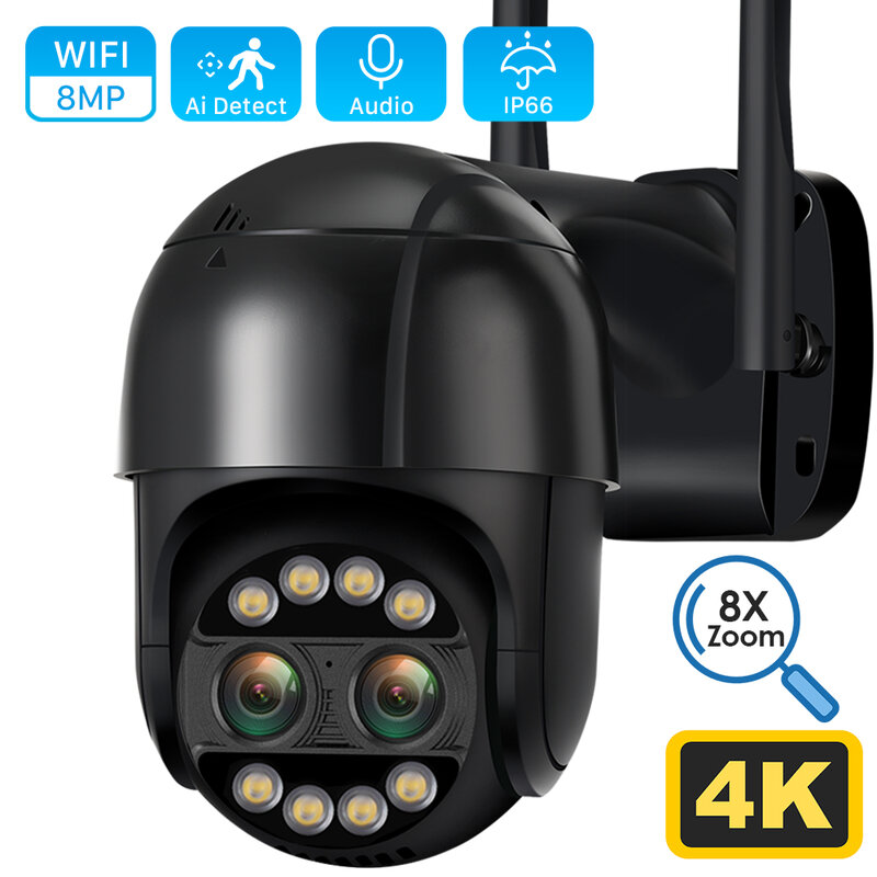 ANBIUX 4K 8MP PTZ IP عدسة كاميرا مزدوجة 8X التكبير واي فاي في الهواء الطلق كاميرا الأمن 2K CCTV المراقبة بالفيديو AI كشف الإنسان ICsee التطبيق