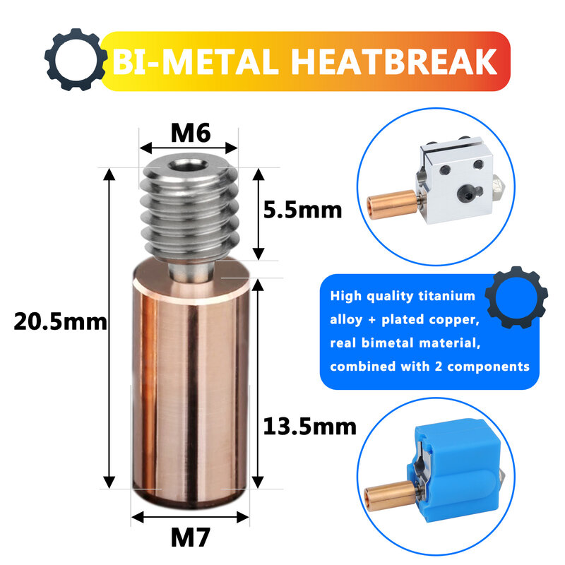 V6 Bimetal Heatbreak النحاس والتيتانيوم ترقية الحلق لطابعة 3D ، مدفعية Sidewinder X1 ، X2 ، عبقري ، عبقري برو ، E3D ، حناجر V6