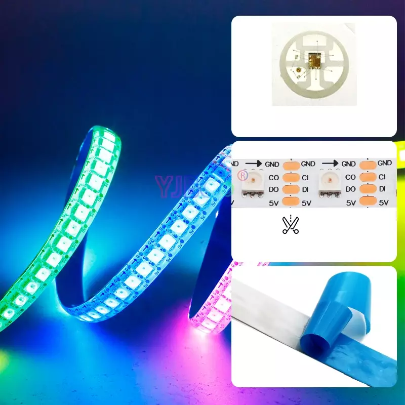 شريط إضاءة ليد قابل للعنونة ، بيانات وساعة مدمجة ، SMD ، RGB Pixel ، شريط مصباح IC ، 5 فولت DC SK9822 ، 30 ، 60 ، LEDs ، m ، IP30 ، 65 ، 67