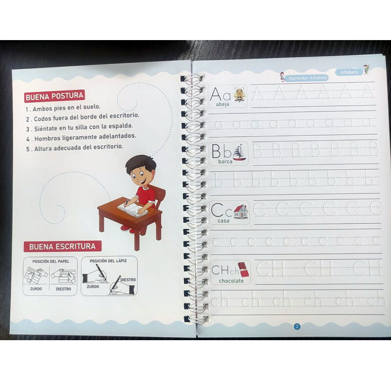 كتب سحرية إسبانية تعلم الحروف في تتبع المصنف للأطفال دفاتر ملاحظات قابلة لإعادة الاستخدام للأطفال كتابة مونتيسوري الإسبانية