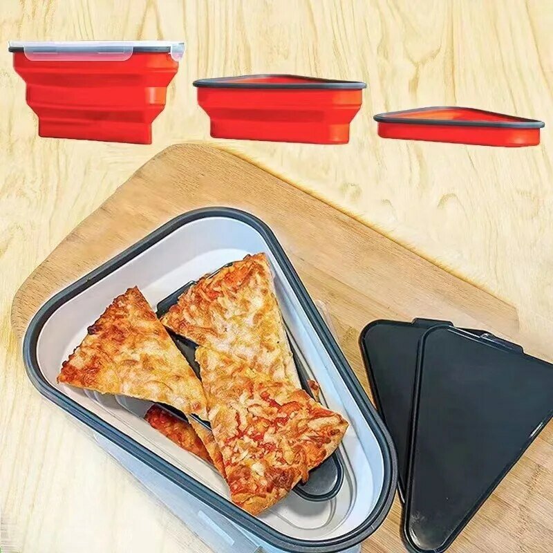 صندوق بيتزا قابل للطي من السيليكون آمن على الغذاء ، مثلث قابل لإعادة الاستخدام ، صندوق تعبئة البيتزا ، صندوق أخذ الطعام