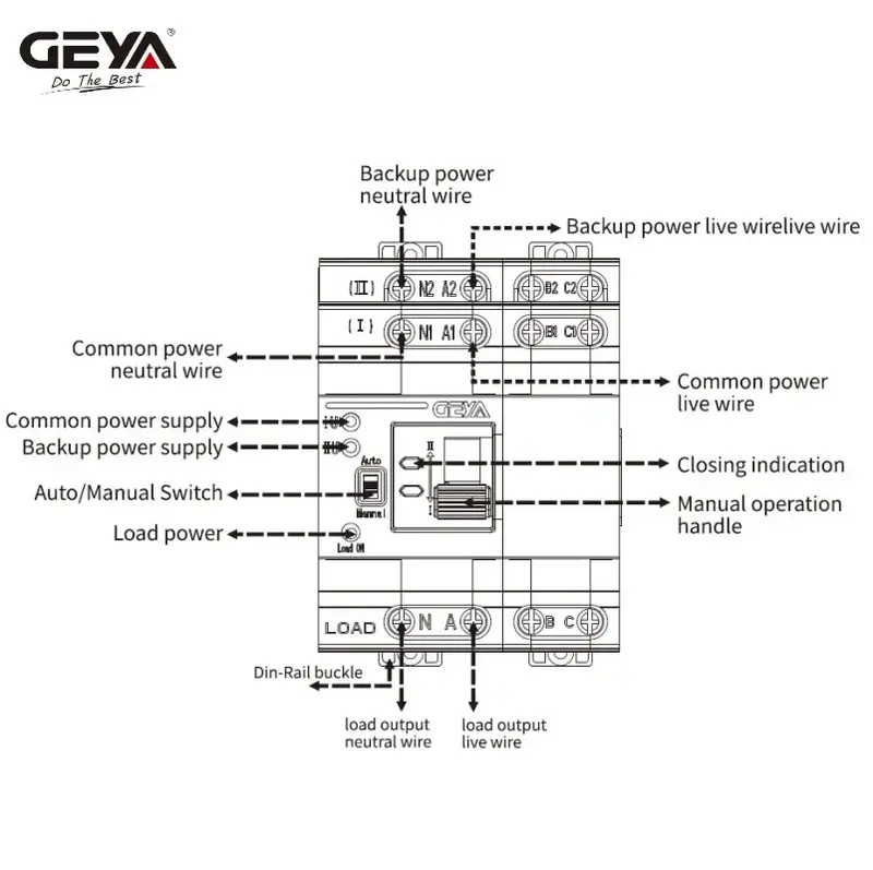 GEYA G2R Din السكك الحديدية 2P ATS التبديل الكهربائية التحويل اليدوي التبديل 110 فولت 220 فولت لفائف نوع الكمبيوتر التبديل مدينة الطاقة إلى مولد 63A