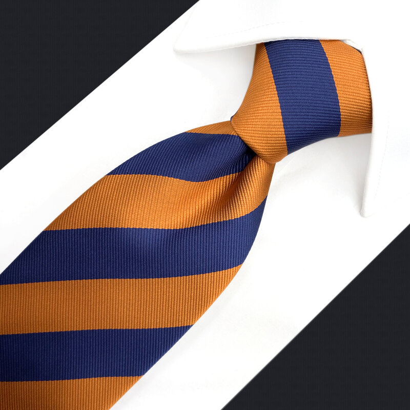 الأزرق الداكن والبرتقالي مخطط ربطة العنق مجموعة للرجال ، فستان الزفاف ، العلامة التجارية الجديدة ، الكلاسيكية ، هانكي ، حجم طويل اضافية
