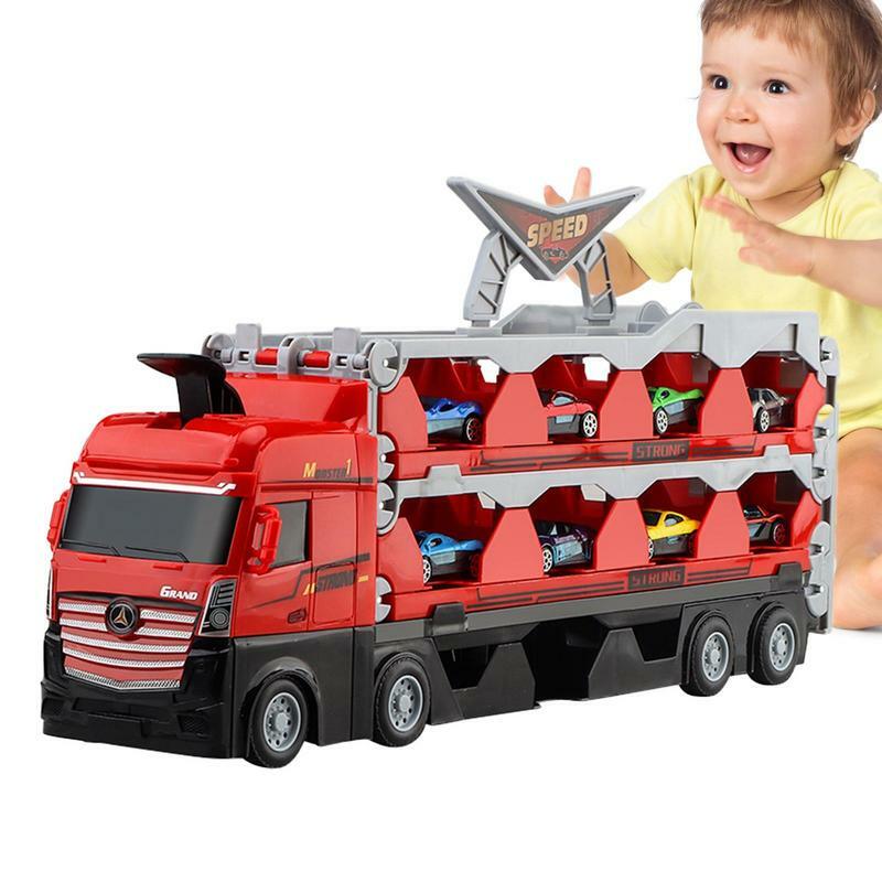 Hauler-City Toys شاحنة الناقل التخزين مع نموذج سيارة معدنية صغيرة ديكاست ، لعبة قابلة للطي ، مسار السيارة ، سيارات السباق