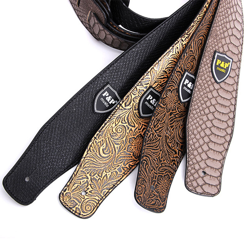 P & P 2.5 بوصة الغيتار حزام جلد طبيعي قابل للتعديل لينة مطرزة حزام ل الكلاسيكية باس الموسيقى هواية الغيتار الملحقات