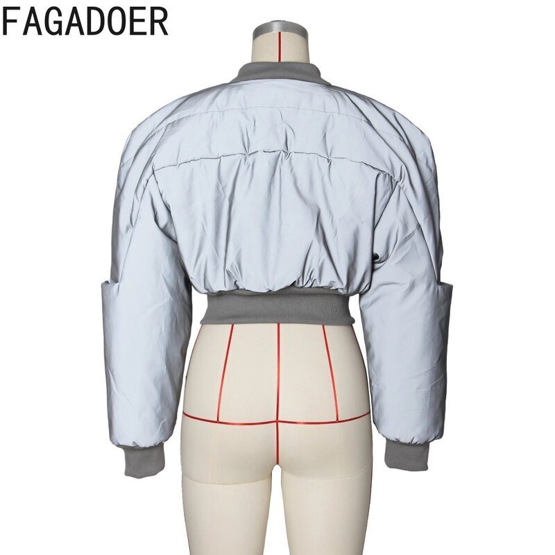 FAGADOER-سترة نسائية قطنية قصيرة بأكمام طويلة بسحاب ، جاكيت دافئ ، معاطف غير رسمية ، عاكسة للضوء ، ملابس شتوية ، 2023