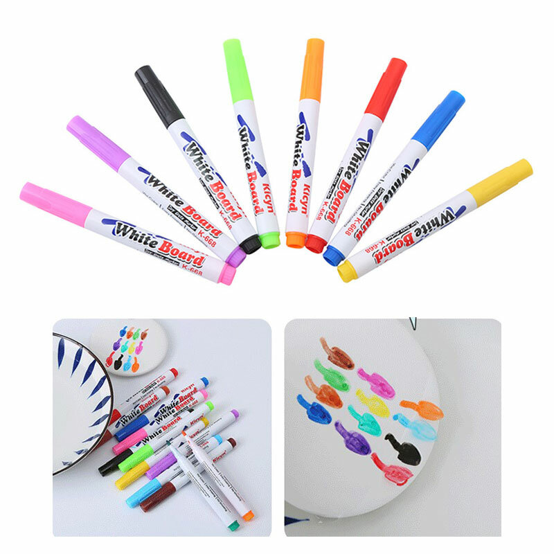 أقلام خربش عائمة بلوحات مائية سحرية ، علامة سبورة بيضاء سحرية ، 8 ألوان ، 12 لونًا
