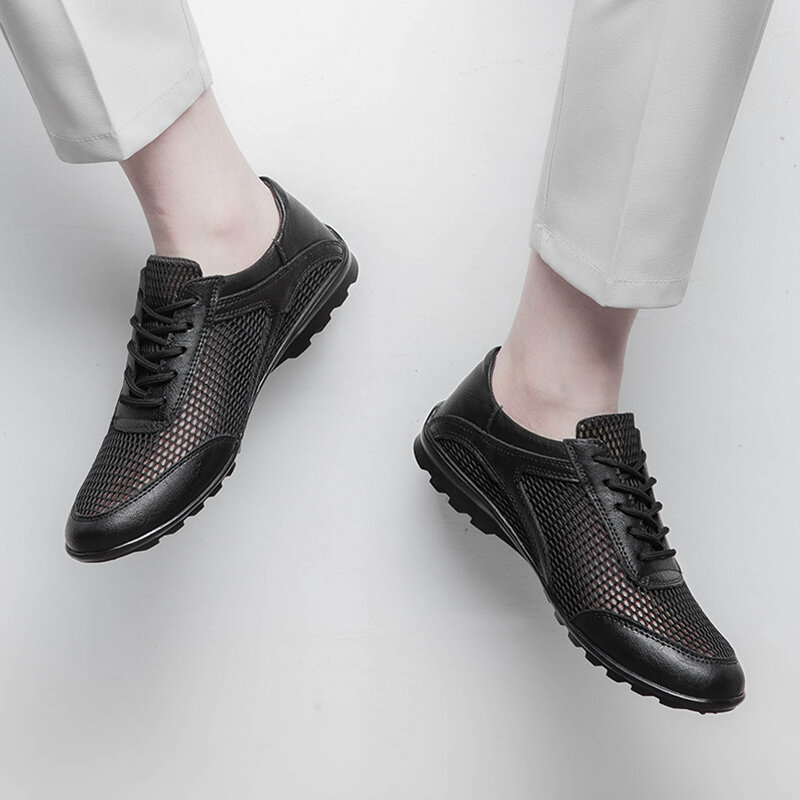 FUQIAO-حذاء كاجوال من الجلد الطبيعي للرجال ، أحذية مشي ناعمة تسمح بمرور الهواء ، أحذية رياضية للجنسين مضادة للانزلاق ، مقاس كبير ، 37-48 ، الصيف