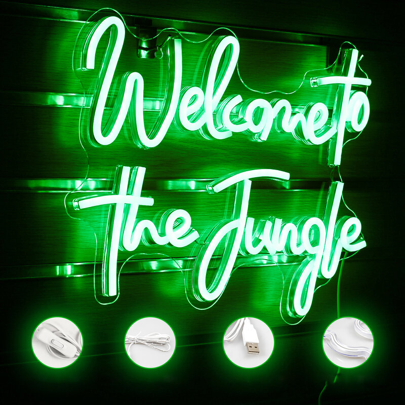 مرحبًا بكم في لافتة LED نيون الغابة ، أضواء زخرفية خضراء ، ديكور غرفة جمالية ، مصباح حائط فني USB ، زينة حفلات مضيئة