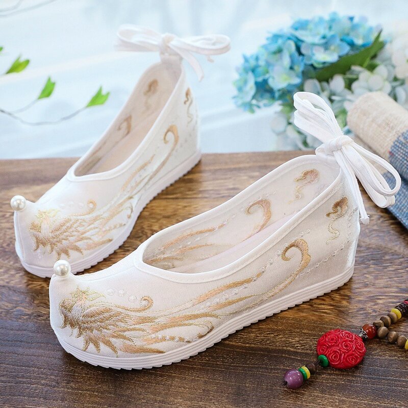 أحذية تطريز منسوجة ذهبية للنساء ، أحذية أميرة قديمة ، أحذية عتيقة للفتيات ، Hanfu Tang dynasty Yue ، رقص الأوبرا ، Q151 ،