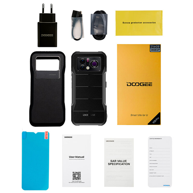 هاتف DOOGEE V20 Pro وعرة من العرض العالمي الأول بذاكرة 12 جيجابايت + 256 جيجابايت وشاشة 6.43 بوصة 2K AMOLED شاشة 1440*1080 7nm 5G هاتف محمول للتصوير الحراري