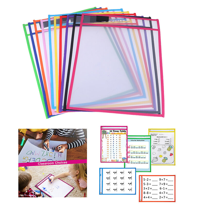 Reusable Dry Erasable Pockets Transparent Write And Wipe Drawing Board Dry Brush Bag File Pocket For Teaching Kids Pastels