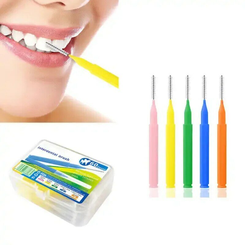 60 قطعة 0.6-1.5 مللي متر بين الأسنان فرش الرعاية الصحية الأسنان دفع سحب يزيل الطعام و البلاك أفضل الأسنان نظافة الفم أداة