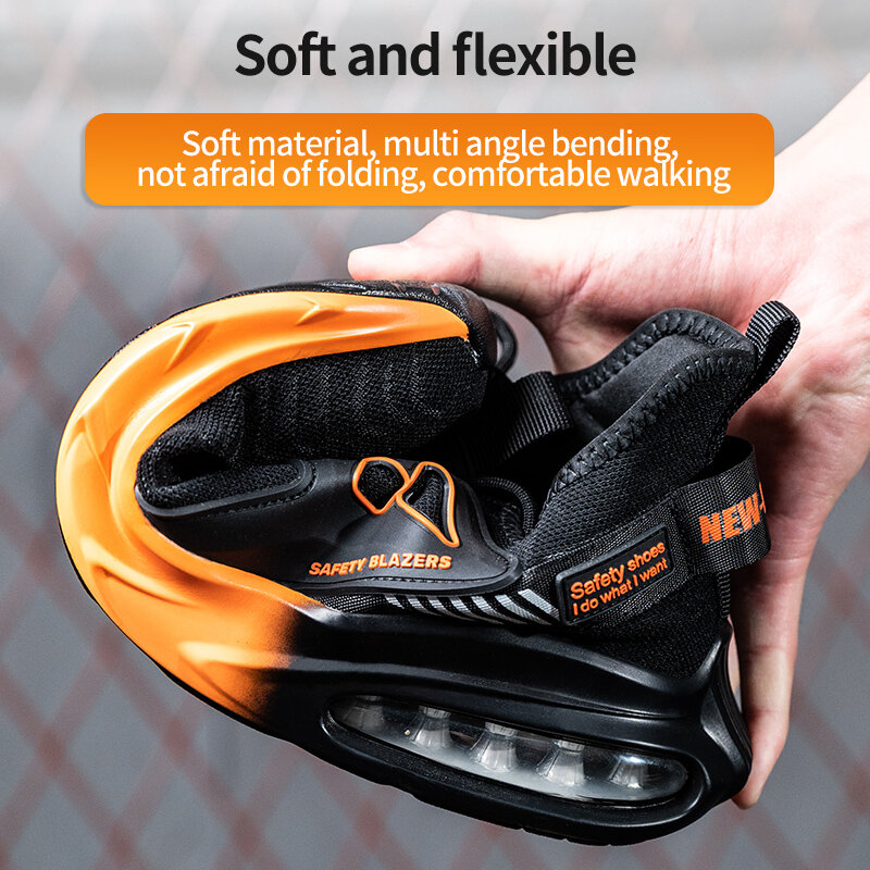 جديد البرتقال وسادة الهواء الرجال أحذية العمل الصلب تو أحذية رياضية غير قابلة للتدمير أحذية السلامة الرجال المضادة للثقب الأحذية الصناعية
