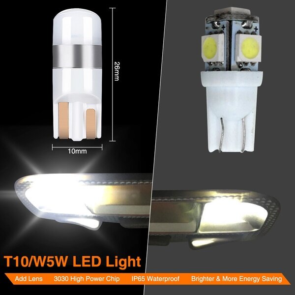 مصباح LED أبيض لوقوف السيارات ، لمبة Canbus ، 4X خالية من الأخطاء ، 3030 مصلحة الارصاد الجوية ، 6000K ، T10