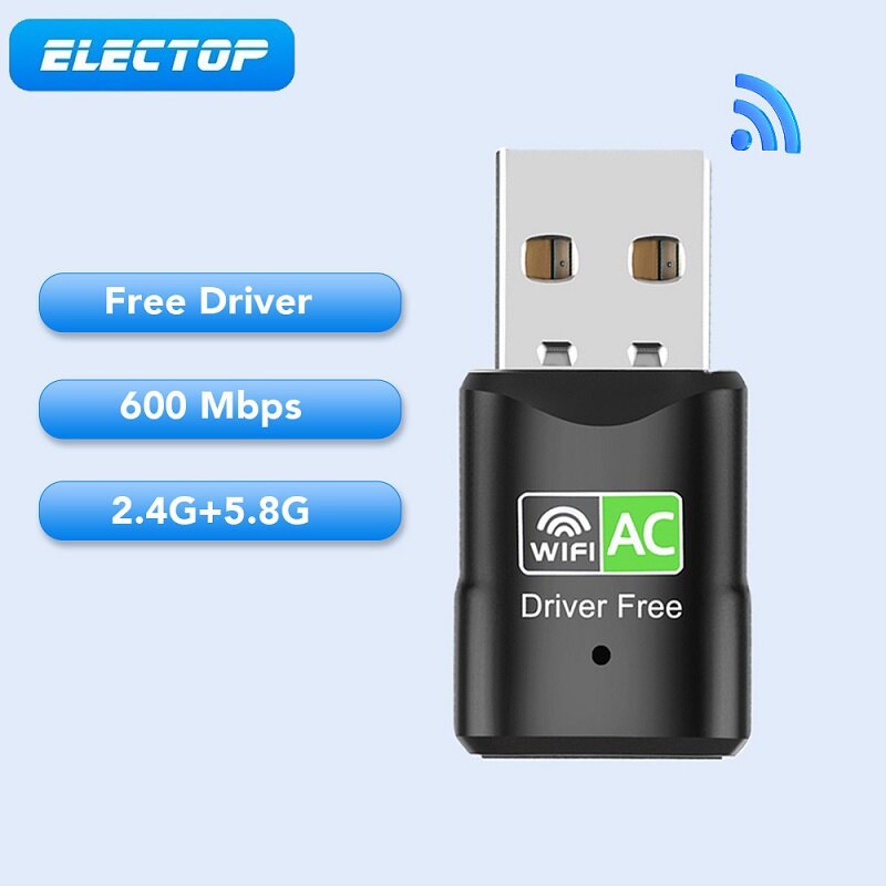ELECTOP 600 متر محرك الحرة USB واي فاي محول دونغل ثنائي النطاق جهاز استقبال واي فاي التوصيل والتشغيل بطاقة الشبكة اللاسلكية ل Win7/8/10/11