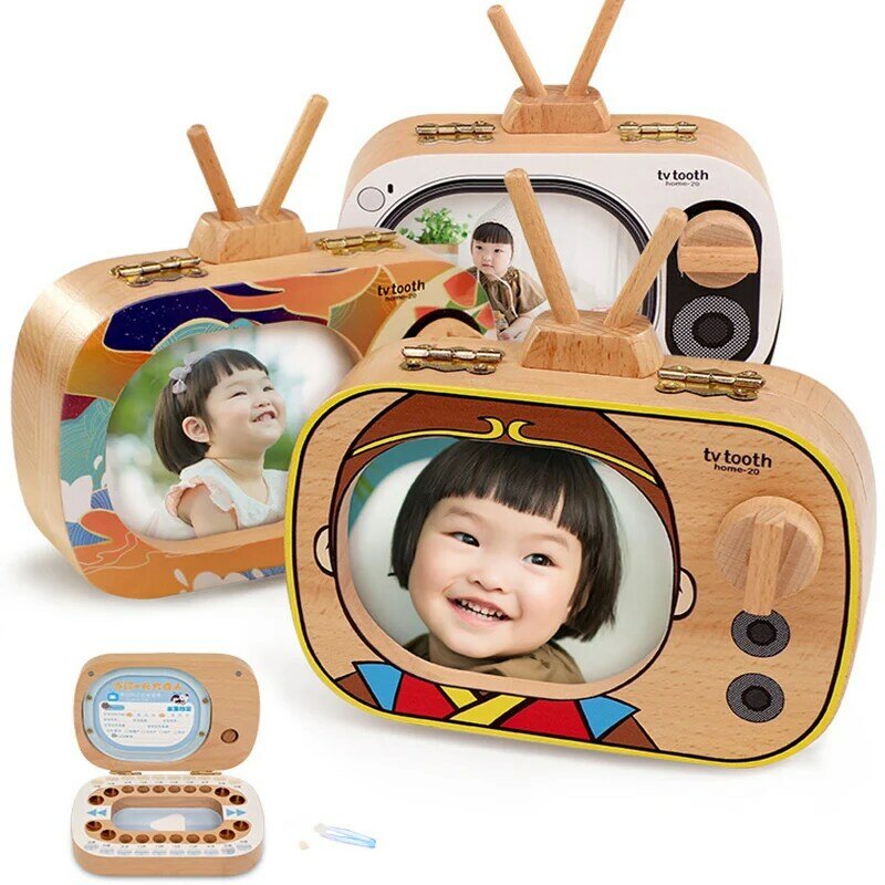 علبة على شكل سن طفل رضيع الإنجليزية/اليابانية خشب الزان صندوق التلفزيون الطفل الخشب صندوق الأسنان المنظم الحليب الأسنان تخزين جمع صندوق علبة الأسنان لطيف