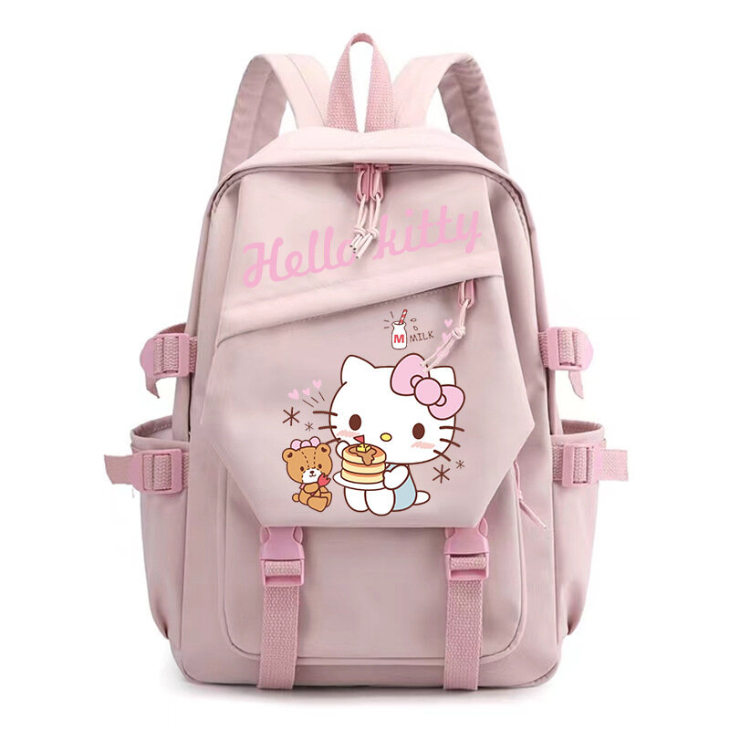 Sanrio Hello Kitty حقيبة مدرسية للطلاب ، طباعة خفيفة الوزن ، كرتون لطيف ، حقيبة ظهر قماشية للكمبيوتر ، جديدة
