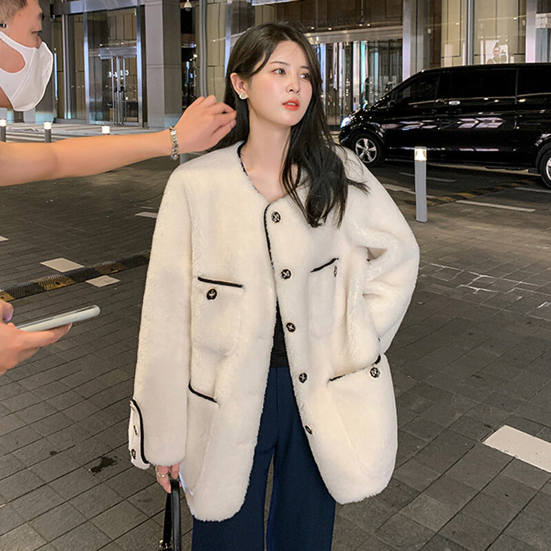 مزاجه المشاهير النسخة الكورية لامب الفراء الفراء معطف الفرو المتكاملة المرأة متوسطة وطويلة الأغنام الصوف معطف نمط جديد