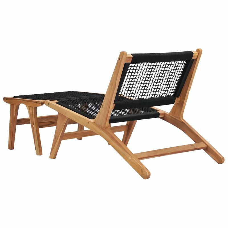كرسي استلقاء للشمس مع مسند للقدمين ، كرسي كرسي خشب ساج متين وحبل خارجي ، أثاث فناء 89.5x60x65 سم