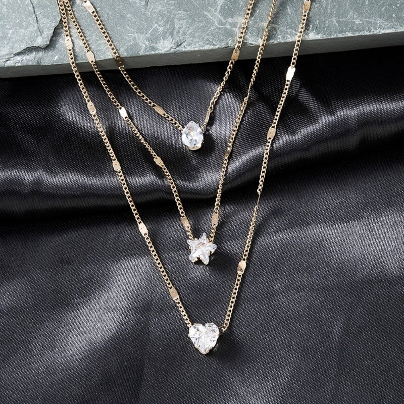 Trendy Zircon Pendant Necklace for Women Multilayer Chain Choker Fashion Female Party Shiny Jewelry Gift