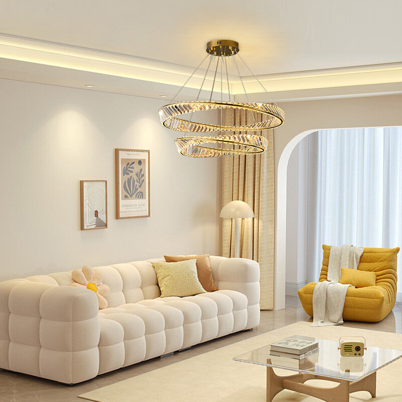 ثريا ليد كريستال مع حلقة على شكل فني ، إضاءة لغرفة المعيشة ، غرفة النوم ، الطعام ، إضاءة جديدة ، تصميم فاخر