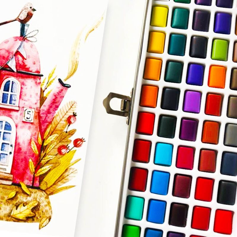 مجموعة صبغات طلاء بالألوان المائية الصلبة 50 لونًا محمولة للمبتدئين في الرسم لوازم فنية دروبشيب