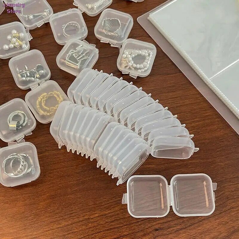 صندوق تخزين صغير من البلاستيك الشفاف مربع ، أقراط تغليف المجوهرات ، منظم صغير ، 10 قطعة