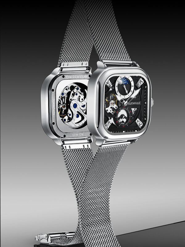ساعة أوتوماتيكية فاخرة مضادة للماء للرجال ، ساعة يد مميزة Moonphase ، حركة توربيون ، 3 ألوان ، أحدث تصميم ، 2023