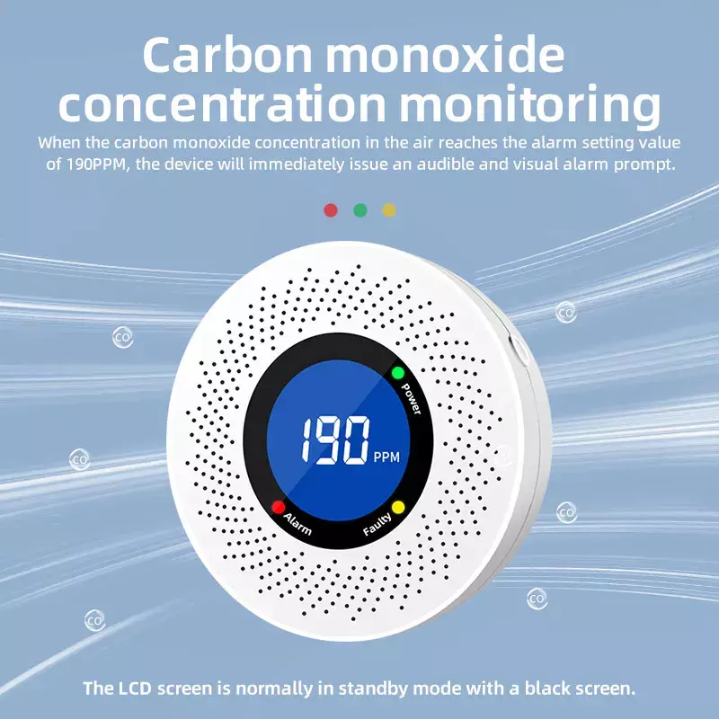 أول أكسيد الكربون مستقل CO كاشف ، إنذار مع شاشة العرض ، بطارية تعمل بالطاقة ، شهادة CE ، المنزل ، المطبخ ، استخدام المكتب ، جديد