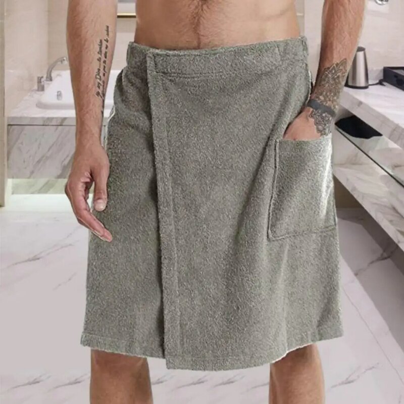 الرجال Bathrobe حمام منشفة قابل للتعديل مرونة الخصر المنزل ثوب النوم جيب الرياضة في الهواء الطلق السباحة الصالة الرياضية سبا منشفة الذكور Homewear