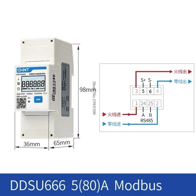 قياس مصدر إمداد الطاقة أحادي الطور لقياس الاتصالات Modbus ، DDSU666 ، متر A ، 6 A ، 80A ، RS485 ، DTSU666 ، V