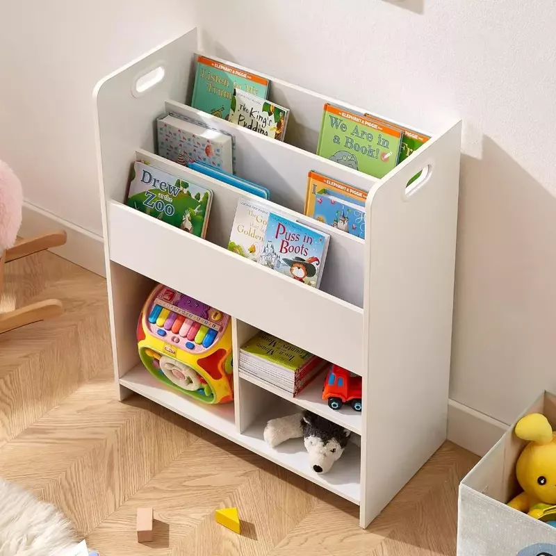 خزانة كتب للأطفال مع أرفف كتب و 3 مكعبات بأحجام مختلفة ، خزانة تخزين ألعاب خشبية ، 2 في 1