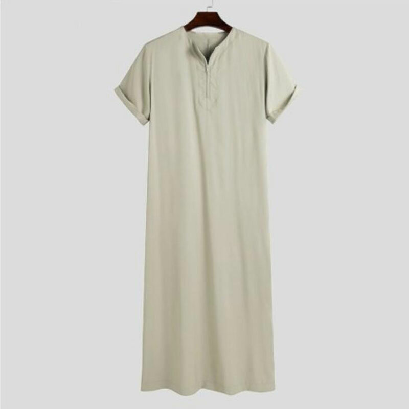 الصيف مسلم الشرق الأوسط العربية دبي ماليزيا الإناث قصيرة الأكمام قميص بلون سستة الإسلامية رداء الرجال ملابس كاجوال
